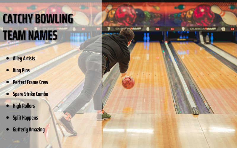 A catchy bowling team name printed on team T-shirts at the bowling alley.