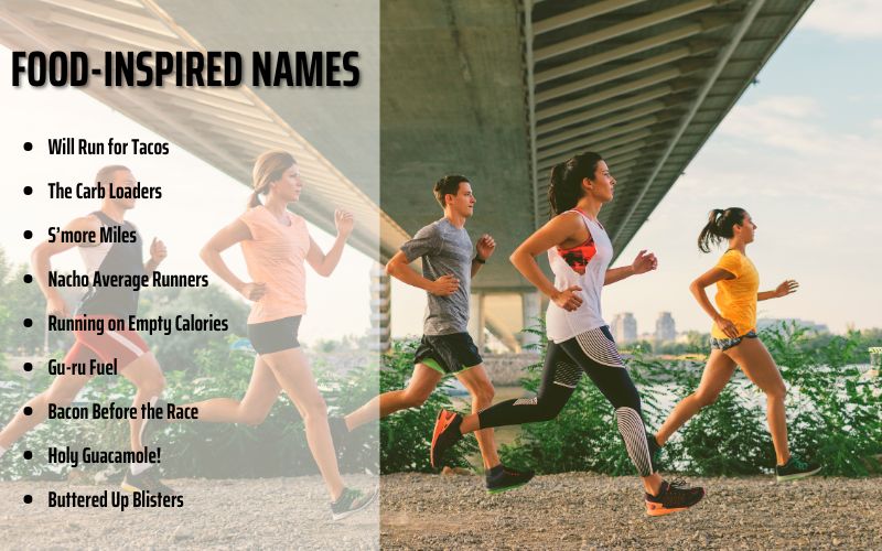 A table of runners refueling with food, inspired by hilarious team names.